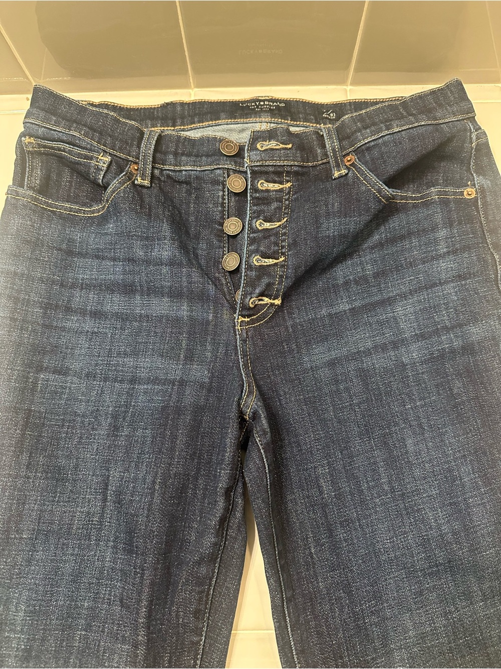 Lucky Brand High-Rise Button-Fly Dark Blue Jeans